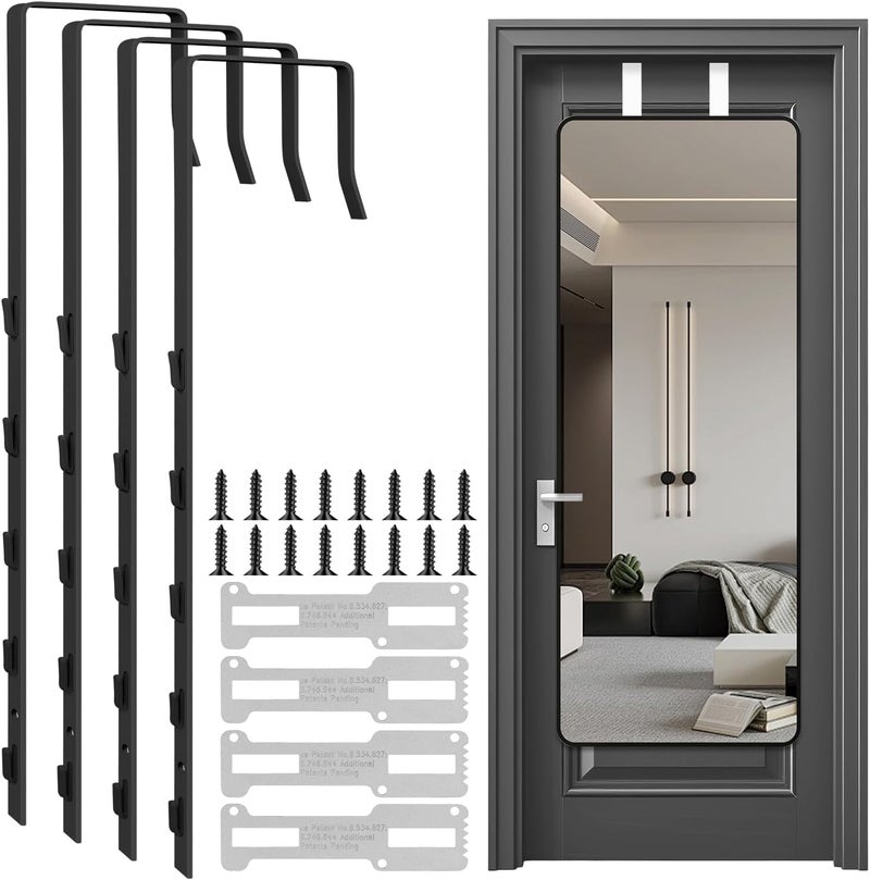 OXDFK 4 PCS Over The Door Mirror Hanger, Adjustable Door Mirror Hanger, Five-Hole Over The Doors-Mirrors Hook, Mirrors Doors Hangers with 2 Iron Filings and Screws (Black) - Image 1